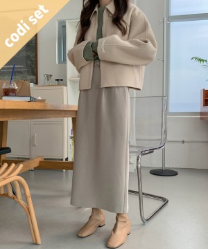 手工制作的Oban冬季大衣羊毛90％+绿茶羊毛针织+玛丽皮带裙 女装购物中心DALTT